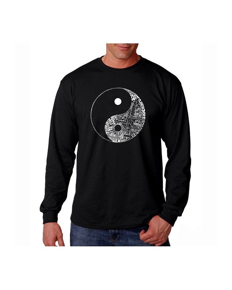 Men's Word Art Long Sleeve T-Shirt- Yin Yang Black $20.79 T-Shirts