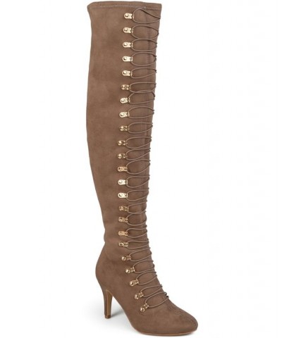 Women's Trill Wide Calf Lace-Up Boots Tan/Beige $49.40 Shoes