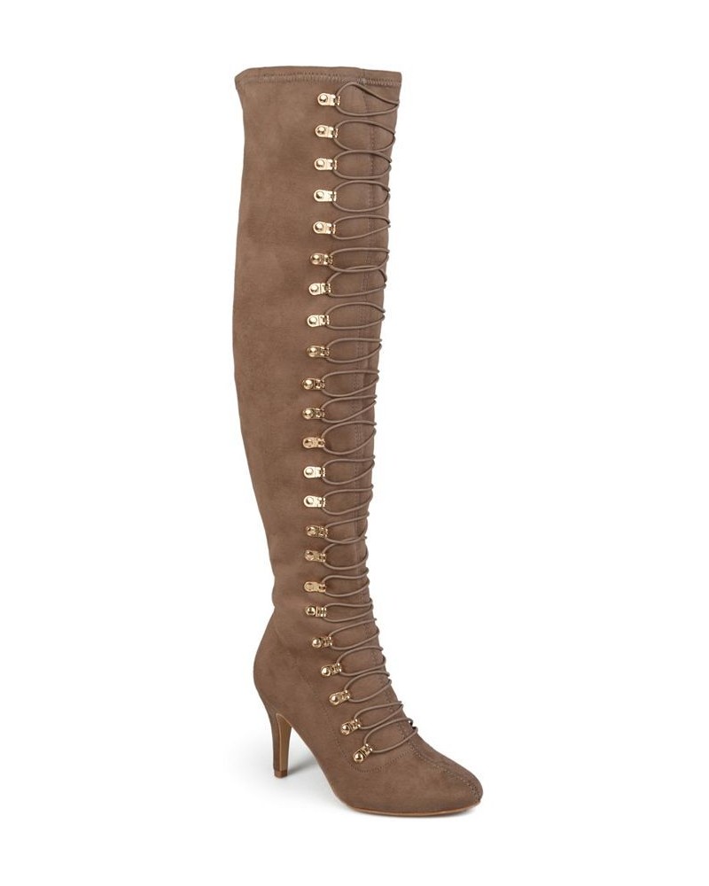 Women's Trill Wide Calf Lace-Up Boots Tan/Beige $49.40 Shoes