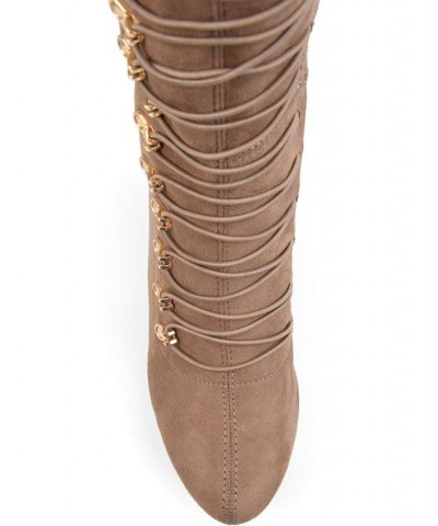 Women's Trill Wide Calf Lace-Up Boots Tan/Beige $49.40 Shoes