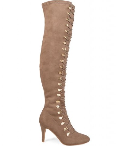 Women's Trill Wide Calf Lace-Up Boots Tan/Beige $49.40 Shoes