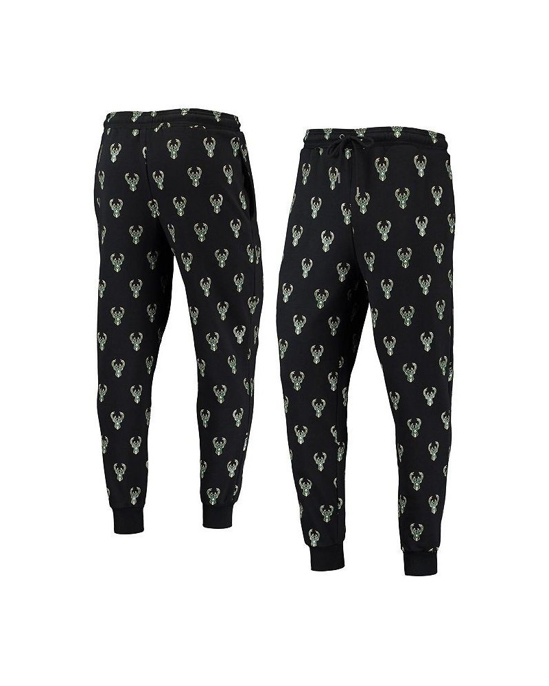 Men's Black Milwaukee Bucks Allover Logo Jogger Pants $38.49 Pants