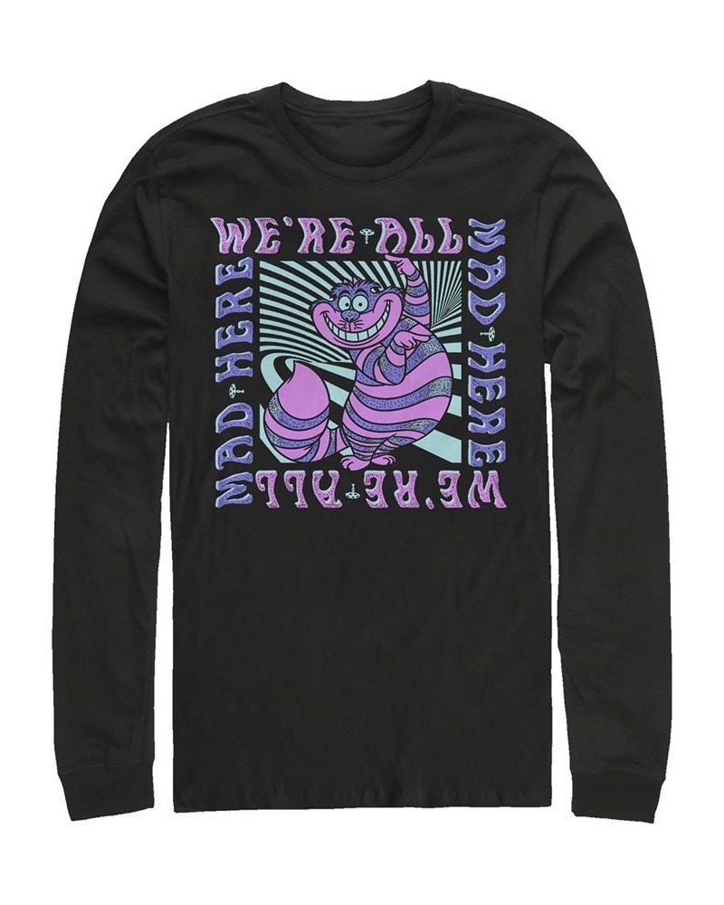 Alice in Wonderland Mad Here Trip Men's Long Sleeve Crew Neck T-shirt Black $19.20 T-Shirts