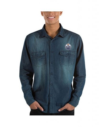 Men's Denim Edmonton Oilers Outlook Long Sleeve Button-Up Shirt $24.75 Shirts