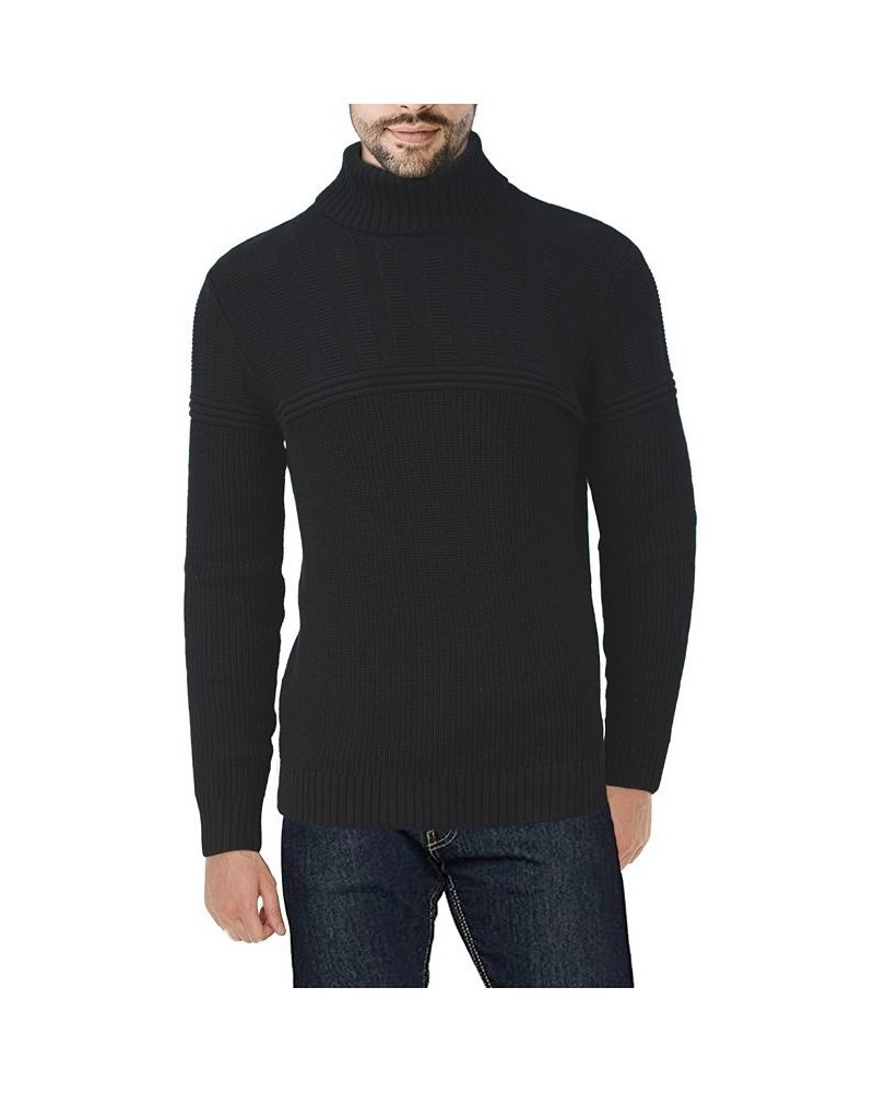 Men's Ribbed Pattern Turtleneck Sweater Black $31.90 Sweaters