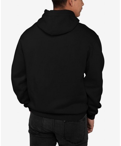 Men's Flower Skull Word Art Long Sleeve Hooded Sweatshirt Black $31.19 Sweatshirt