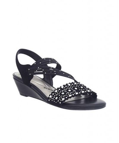 Women's Gatrina Memory Foam Stretch Wedge Sandal Black $36.00 Shoes