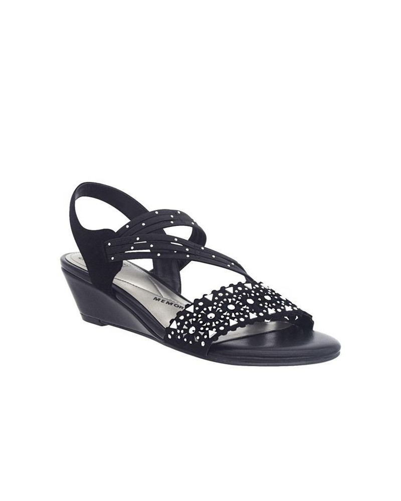 Women's Gatrina Memory Foam Stretch Wedge Sandal Black $36.00 Shoes