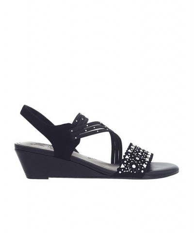 Women's Gatrina Memory Foam Stretch Wedge Sandal Black $36.00 Shoes