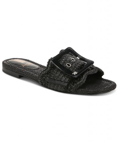 Women's Bambi Raffia Buckle Slide Sandals Black $47.60 Shoes