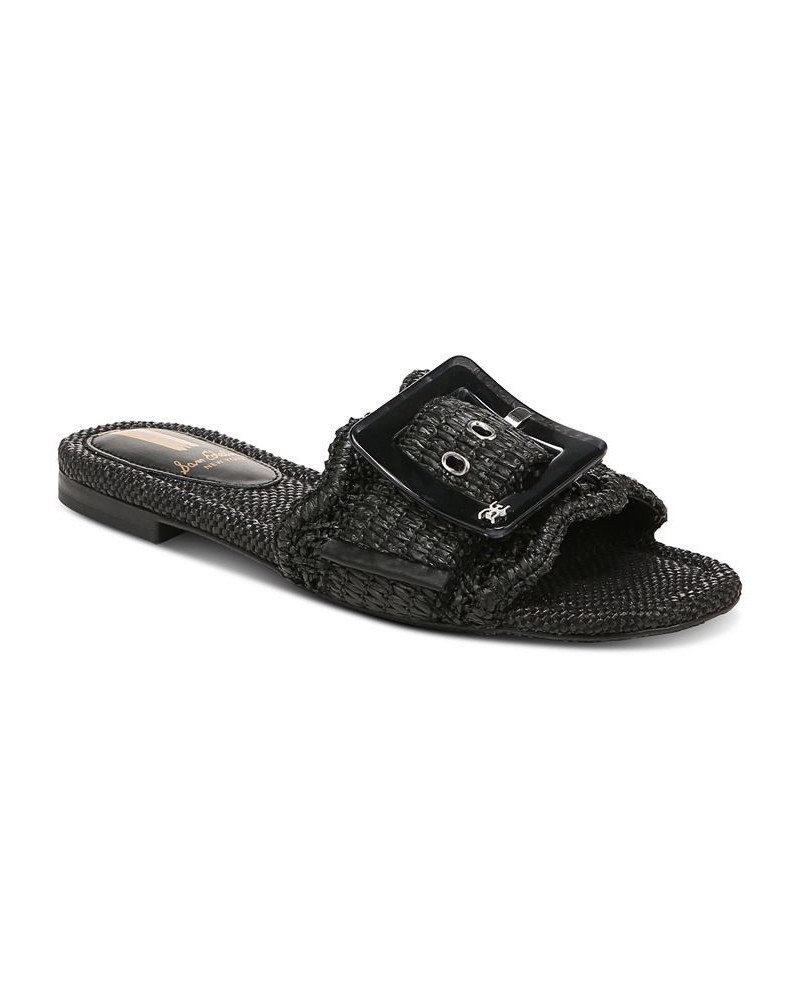 Women's Bambi Raffia Buckle Slide Sandals Black $47.60 Shoes