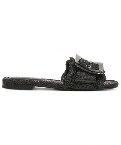 Women's Bambi Raffia Buckle Slide Sandals Black $47.60 Shoes