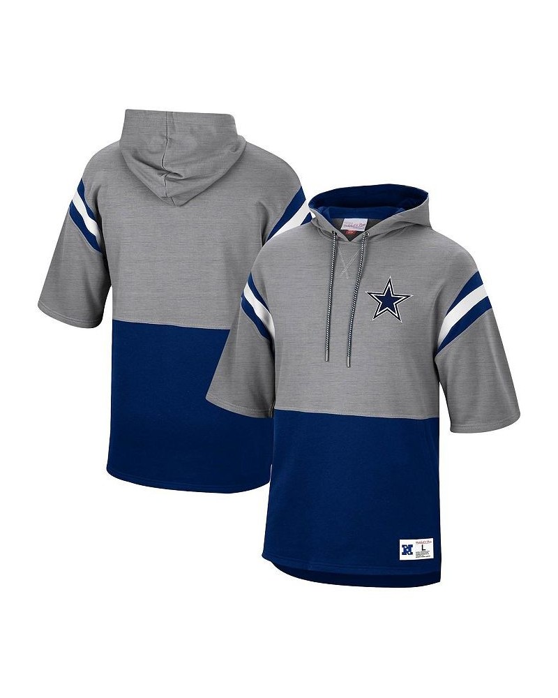 Men's Mitchell and Ness Silver, Navy Dallas Cowboys Gridiron Classics Training Room Half-Sleeve Pullover Hoodie $31.39 Sweats...