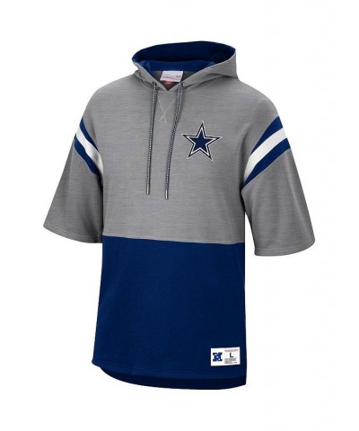 Men's Mitchell and Ness Silver, Navy Dallas Cowboys Gridiron Classics Training Room Half-Sleeve Pullover Hoodie $31.39 Sweats...