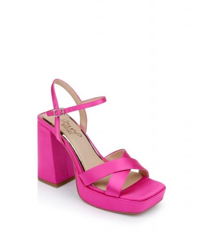 Women's Rainbow Platform Evening Sandals Pink $68.11 Shoes