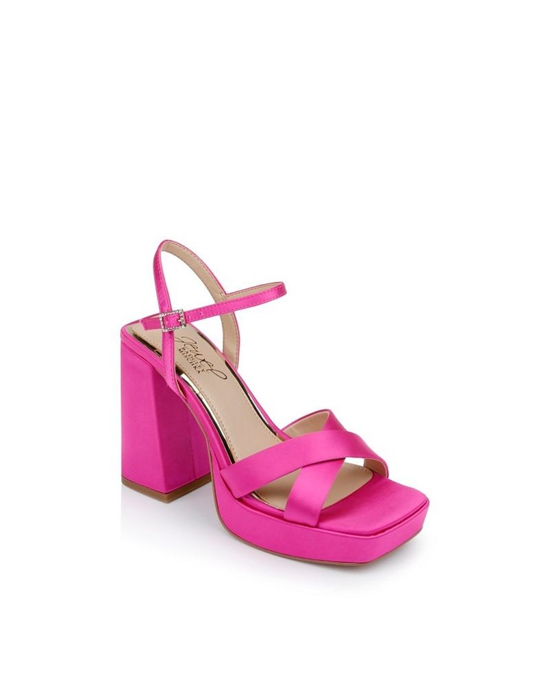 Women's Rainbow Platform Evening Sandals Pink $68.11 Shoes