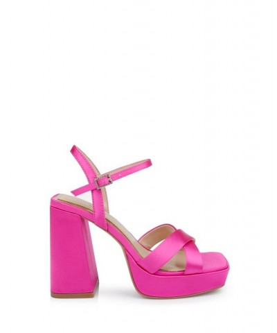 Women's Rainbow Platform Evening Sandals Pink $68.11 Shoes