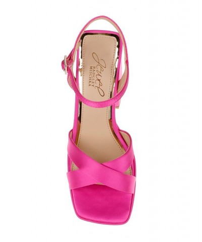 Women's Rainbow Platform Evening Sandals Pink $68.11 Shoes