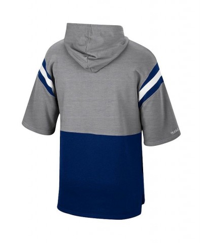 Men's Mitchell and Ness Silver, Navy Dallas Cowboys Gridiron Classics Training Room Half-Sleeve Pullover Hoodie $31.39 Sweats...