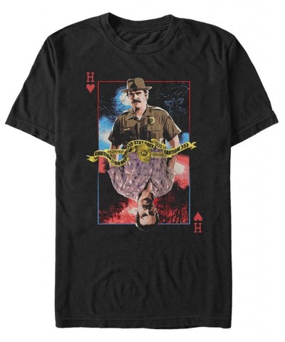 Men's Stranger Things Hopper Card Short Sleeve T-shirt Black $17.15 T-Shirts