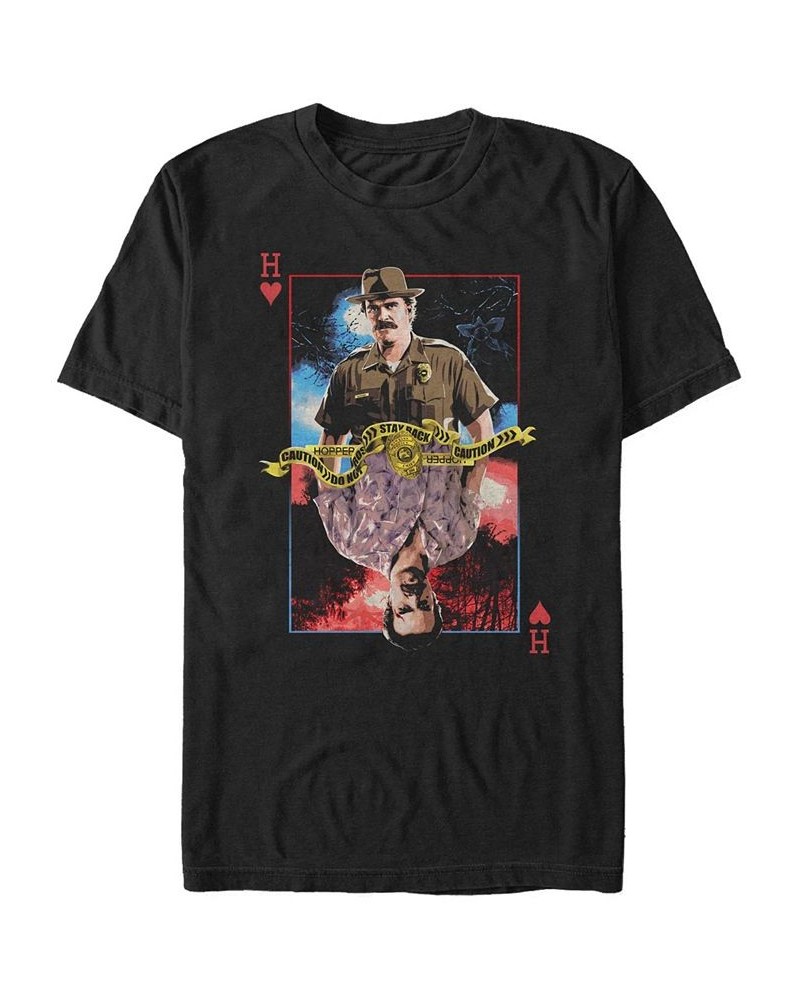 Men's Stranger Things Hopper Card Short Sleeve T-shirt Black $17.15 T-Shirts