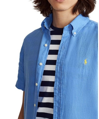 Men's Short-Sleeve Linen Button-Up Navy $52.65 Shirts