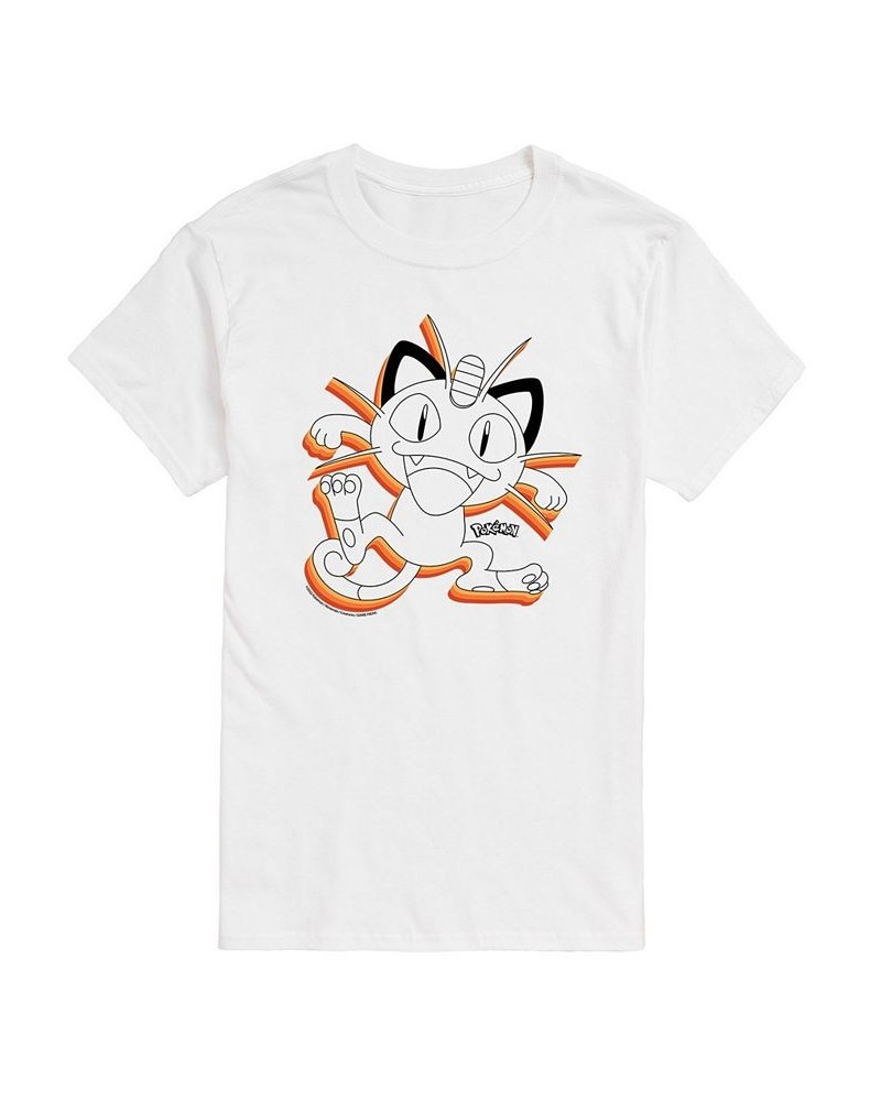 Men's Pokemon Meowth Graphic T-shirt White $17.84 T-Shirts