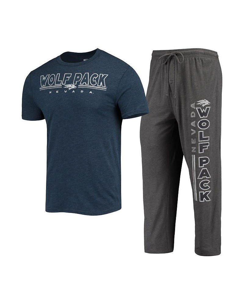 Men's Heathered Charcoal and Navy Nevada Wolf Pack Meter T-shirt and Pants Sleep Set $33.60 Pajama