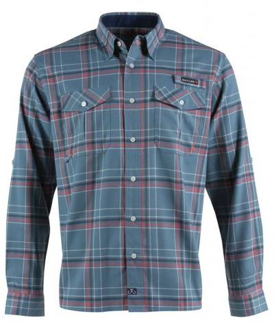 Men's Stern Performance Plaid Long-Sleeve Button-Up Shirt Blue $48.88 Shirts