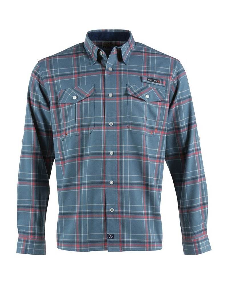 Men's Stern Performance Plaid Long-Sleeve Button-Up Shirt Blue $48.88 Shirts