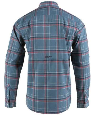 Men's Stern Performance Plaid Long-Sleeve Button-Up Shirt Blue $48.88 Shirts