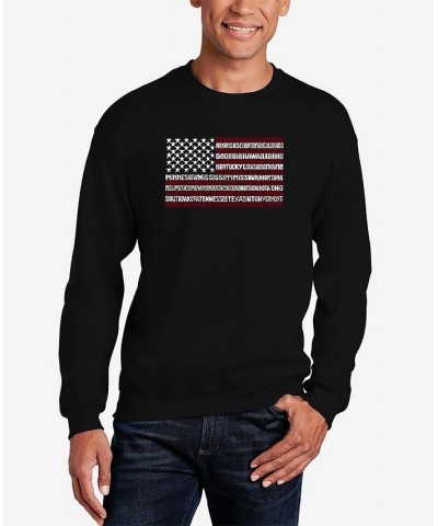 Men's 50 States USA Flag Word Art Crew Neck Sweatshirt Black $25.49 Sweatshirt