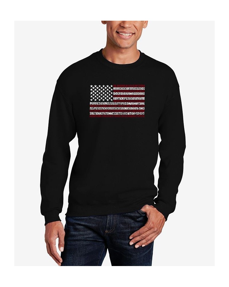 Men's 50 States USA Flag Word Art Crew Neck Sweatshirt Black $25.49 Sweatshirt