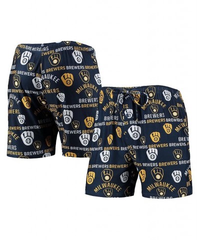 Men's Navy Milwaukee Brewers Flagship Allover Print Knit Jam Shorts $16.40 Shorts