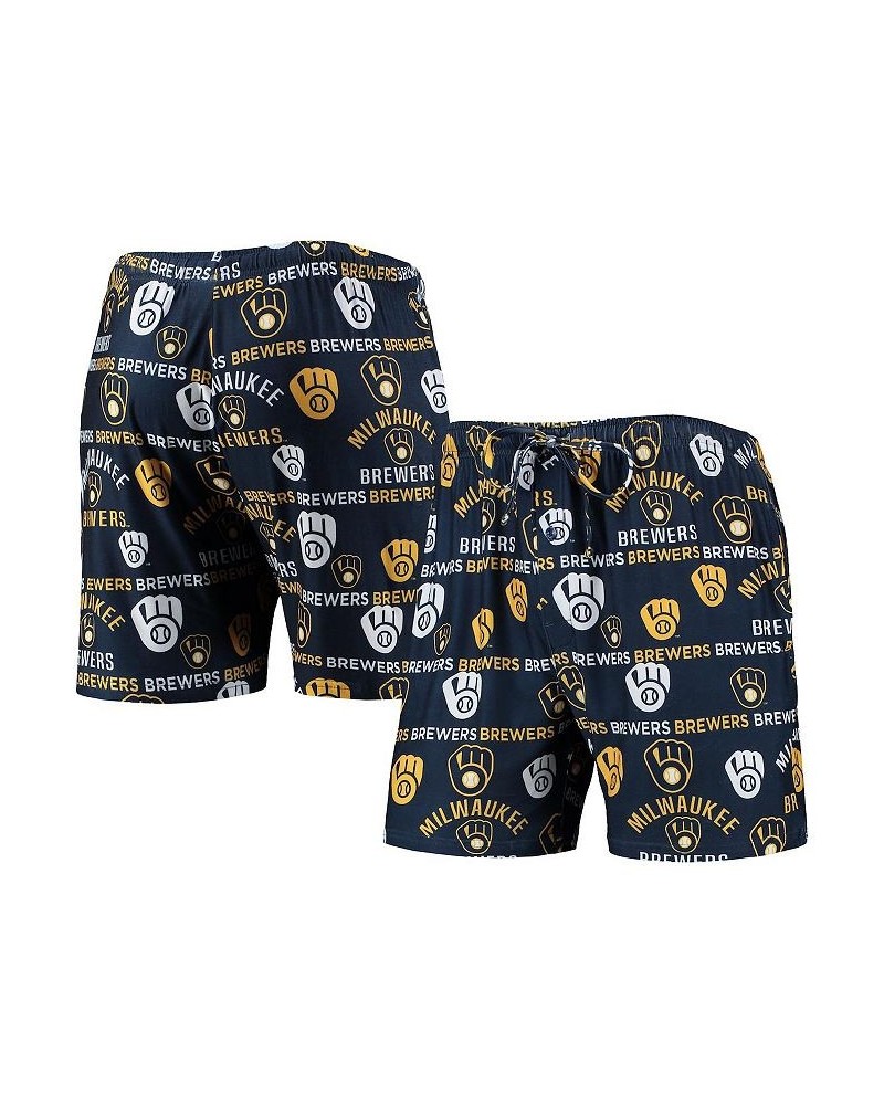 Men's Navy Milwaukee Brewers Flagship Allover Print Knit Jam Shorts $16.40 Shorts