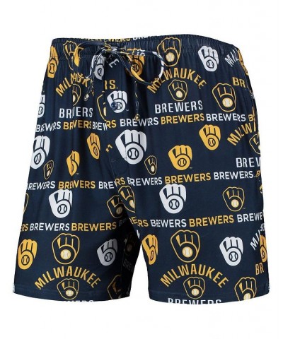 Men's Navy Milwaukee Brewers Flagship Allover Print Knit Jam Shorts $16.40 Shorts