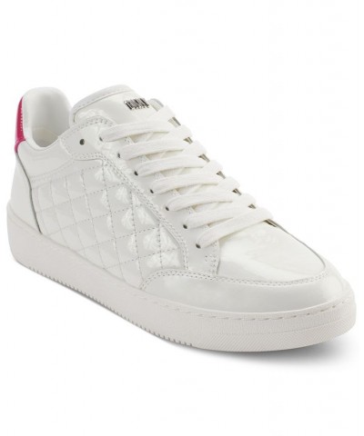 Women's Oriel Quilted Lace-Up Low-Top Sneakers White/ Beetroot $77.91 Shoes