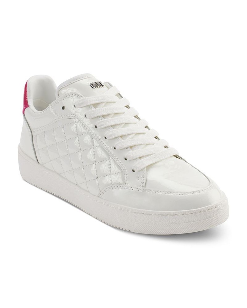 Women's Oriel Quilted Lace-Up Low-Top Sneakers White/ Beetroot $77.91 Shoes