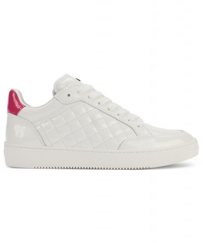 Women's Oriel Quilted Lace-Up Low-Top Sneakers White/ Beetroot $77.91 Shoes