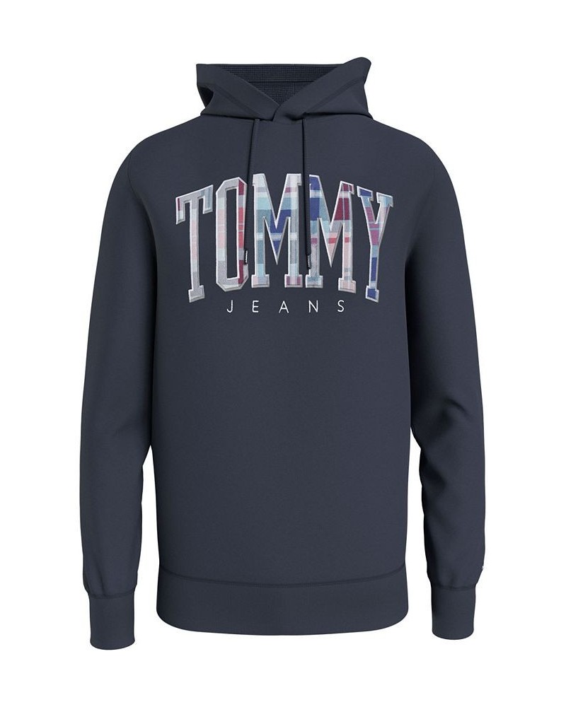 Men's Regular Fit Tartan Logo Hooded Sweatshirt Blue $44.62 Sweatshirt