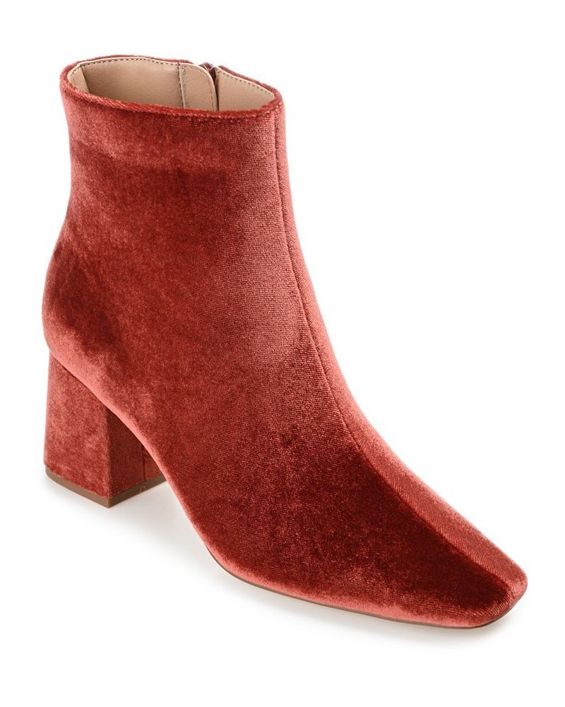 Women's Hazara Velvet Bootie Red $42.00 Shoes