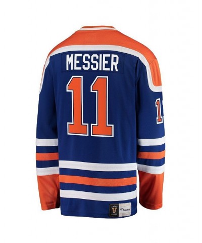 Men's Mark Messier Blue Edmonton Oilers Premier Breakaway Retired Player Jersey $56.17 Jersey