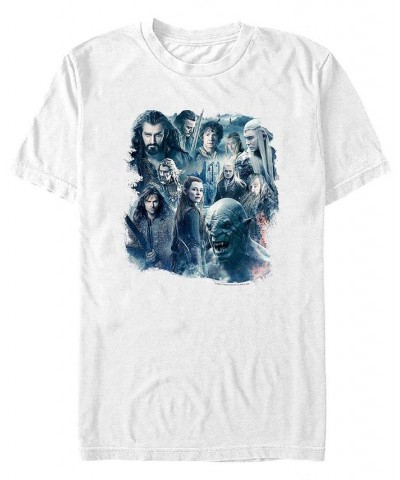 Men's The Hobbit 3 Whole Cast Lockup Short Sleeve T-shirt White $20.99 T-Shirts