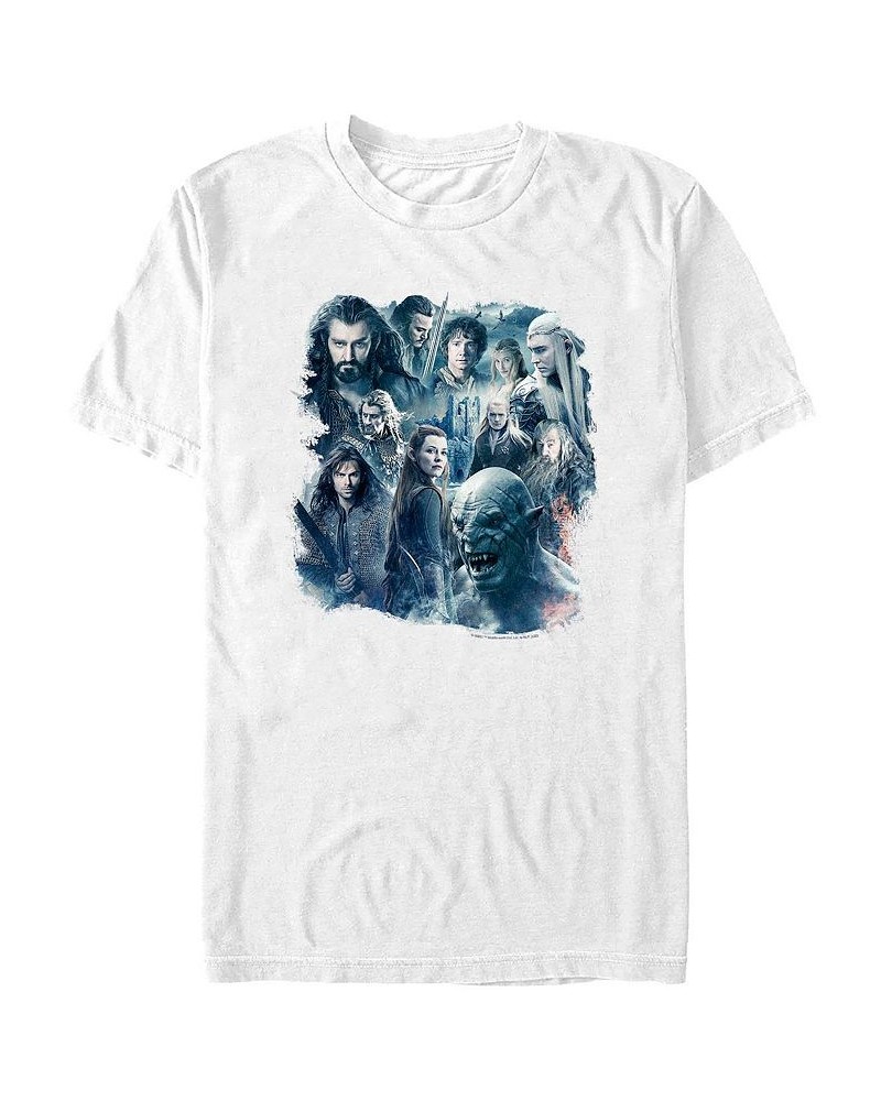 Men's The Hobbit 3 Whole Cast Lockup Short Sleeve T-shirt White $20.99 T-Shirts