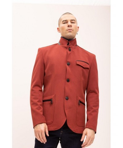 Men's Modern Casual Stand Collar Sports Jacket Wine $123.00 Coats