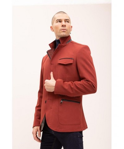 Men's Modern Casual Stand Collar Sports Jacket Wine $123.00 Coats