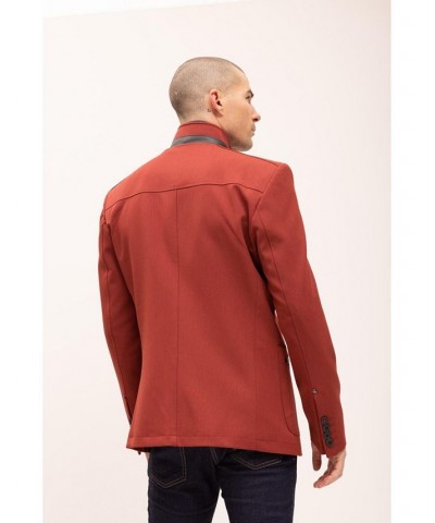 Men's Modern Casual Stand Collar Sports Jacket Wine $123.00 Coats