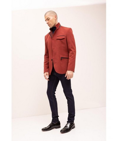 Men's Modern Casual Stand Collar Sports Jacket Wine $123.00 Coats