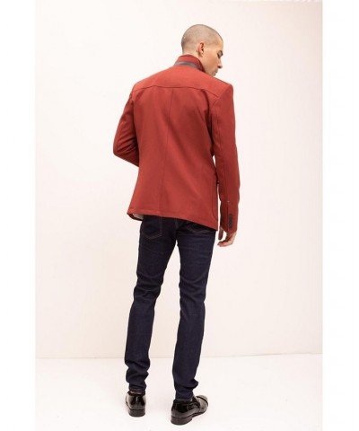 Men's Modern Casual Stand Collar Sports Jacket Wine $123.00 Coats