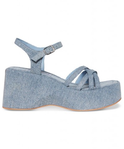 Women's Crazy Strappy Platform Wedge Sandals Blue $42.57 Shoes